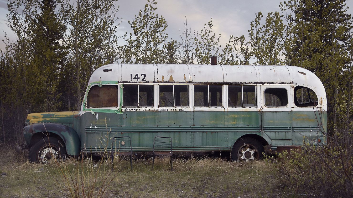 This abandoned bus on the Stampede Trail in Alaska became the camp of Chris McCandless in 1992. The story of his life and death at this spot became the subject of the book "into the Wild," later turned into a movie.
