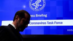 Health and Human Services Secretary Alex Azar leaves after speaking during a press conference on the coordinated public health response to the 2019 coronavirus (2019-nCoV) on February 7, 2020 in Washington, DC. (Photo by Olivier DOULIERY / AFP) (Photo by OLIVIER DOULIERY/AFP via Getty Images)