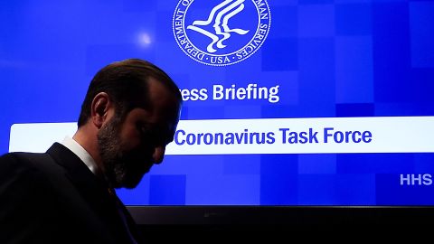 Health and Human Services Secretary Alex Azar leaves after speaking during a press conference on the coordinated public health response to the 2019 coronavirus.