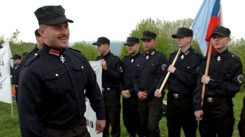 Marian Kotleba pictured here in 2006 attending an event near the village of Brezova pod Bradlom, Slovakia.