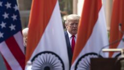U.S. President Donald Trump and Indian Prime Minister Narendra Modi arrive for a news conference at Hyderabad House, Tuesday, Feb. 25, 2020, in New Delhi, India. (AP Photo/Alex Brandon)