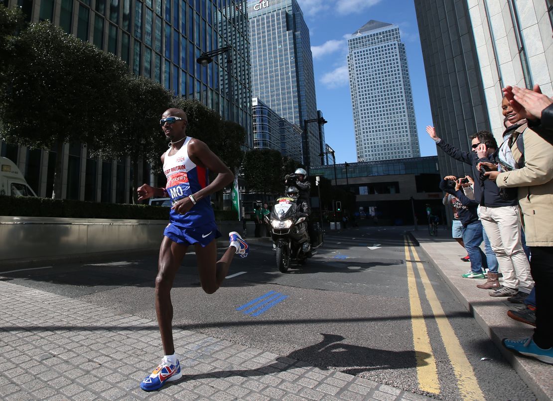 Mo Farah competes in the London Marathon in April 2014.