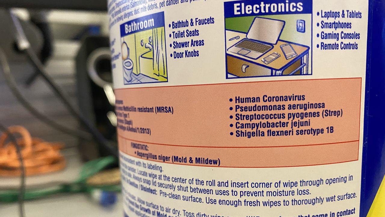 Labels on Lysol wipe containers mention human coronavirus as one of the viruses it disinfects. Under EPA guidance, the wipes are thought to disinfect the novel coronavirus, too. 