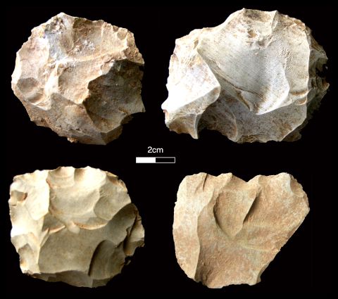 These stone tools were found at the Dhaba site in India, showing that Homo sapiens survived a massive volcanic eruption 74,000 years ago. 