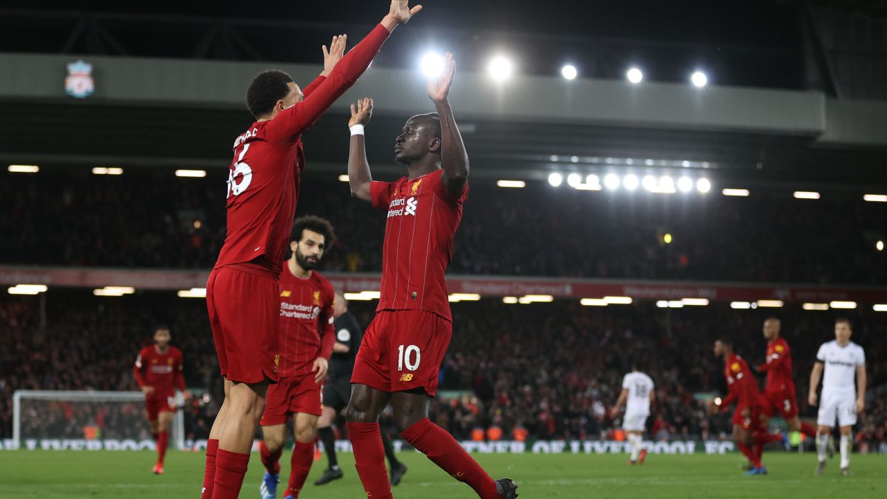 Sadio Mane celebrates after scoring his sides third goal.