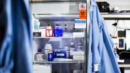 Chemicals sit inside a refrigerator at the Moderna Therapeutics Inc. lab in Cambridge, Massachusetts, U.S., on Tuesday, Nov. 14, 2017. Moderna this week started testing a personalized treatment that teaches the body how to fight cancer. Photographer: Adam Glanzman/Bloomberg via Getty Images
