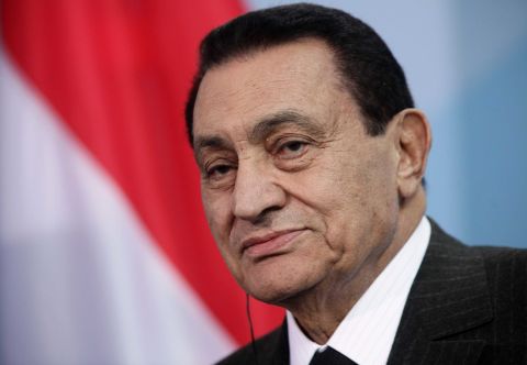 Former Egyptian President Hosni Mubarak speaks to the media in Berlin, Germany in 2010.