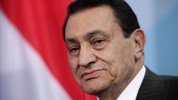 Former Egyptian President Hosni Mubarak speaks to the media in Berlin, Germany in 2010.