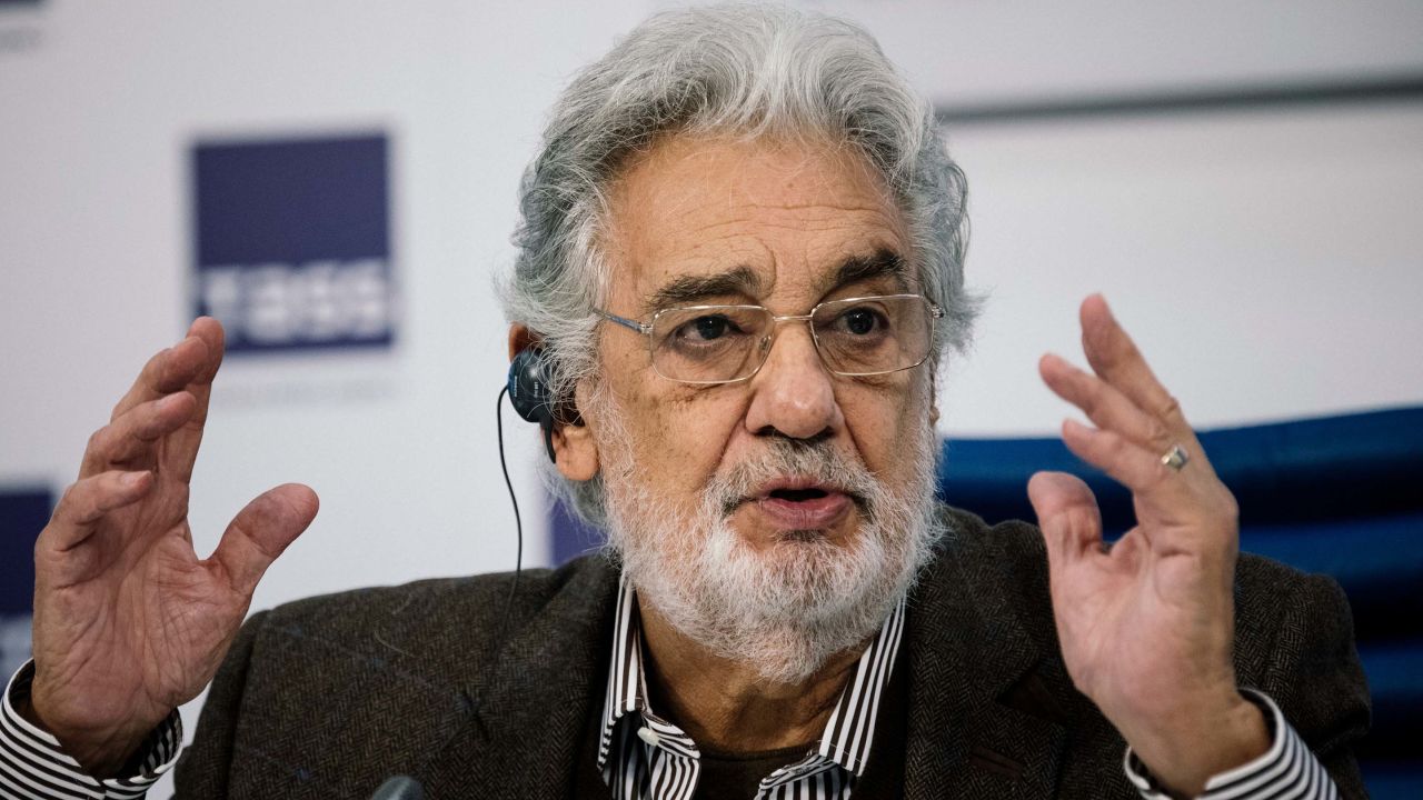 Spanish tenor Placido Domingo gives a press conference ahead of his concert in Moscow on October 15, 2019. 