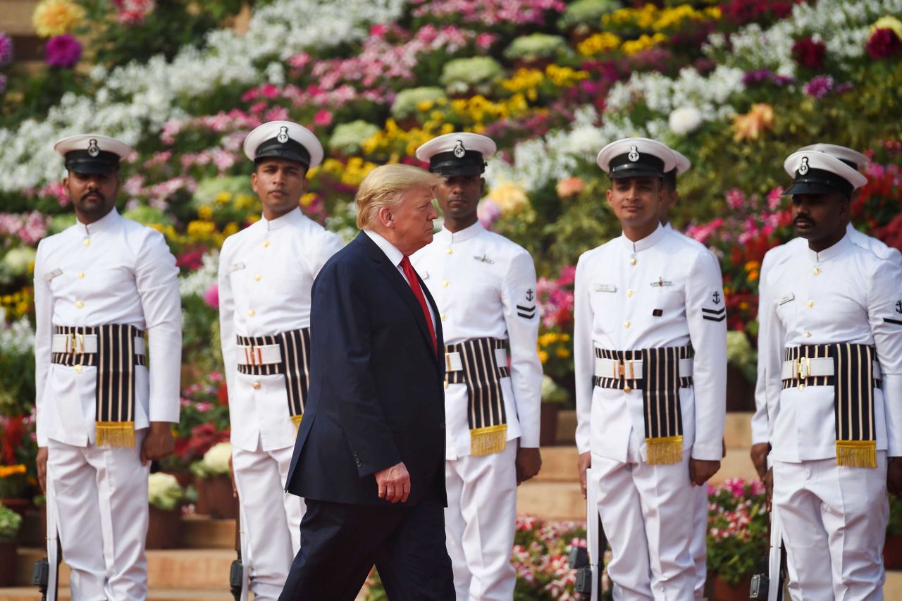 Trump reviews a guard of honor Tuesday during a reception at Rashtrapati Bhavan, the presidential palace in New Delhi.