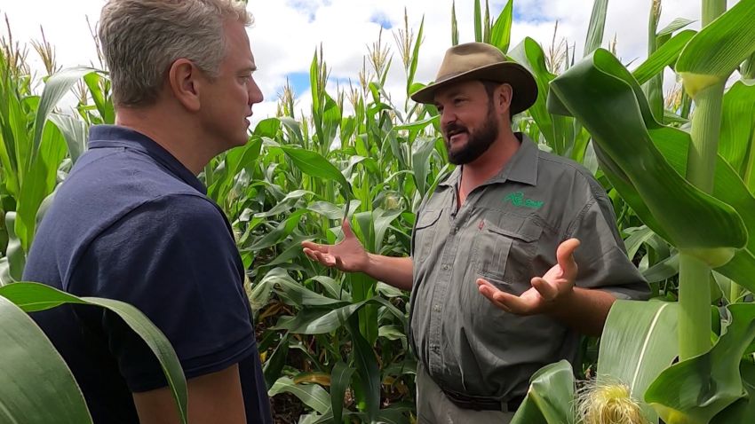 CNN's David McKenzie and South African farmer Danie Slabbert at the latter's farm.