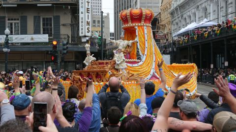 Rex, King of Carnival, J. Storey Charbonnet, waves to crowds during Fat Tuesday celebrations on February 25, 2020 in New Orleans, Louisiana.