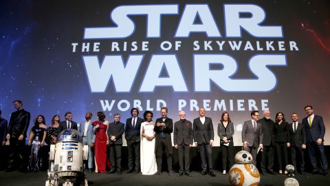 Iger and the cast and crew of "Star Wars: The Rise of Skywalker" take the stage during the film's world premiere in 2019.