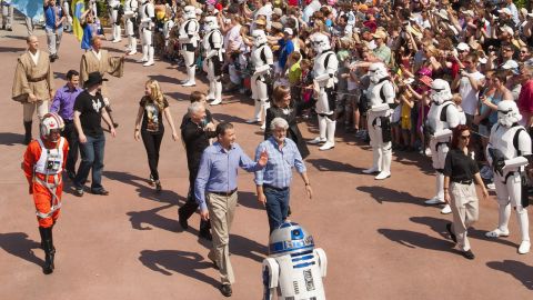 Iger and "Star Wars" creator George Lucas attend the opening ceremonies for "Star Tours - The Adventures Continue" at Disney's Hollywood Studios theme park in Lake Buena Vista, Florida, in 2011.