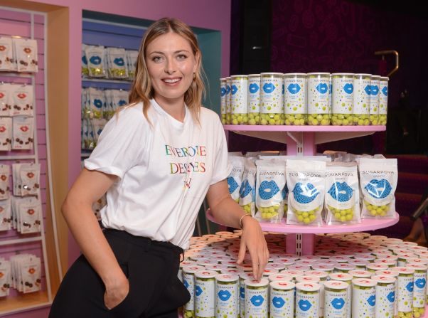 She has built a successful business empire away from the court, pictured here at an event for her sweet company Sugarpova in London last year. Her <a href="index.php?page=&url=https%3A%2F%2Fedition.cnn.com%2F2016%2F03%2F07%2Ftennis%2Fgallery%2Fmaria-sharapova-career%2Findex.html" target="_blank">endorsements have included</a> Nike, Gatorade, Canon and Cole Haan.