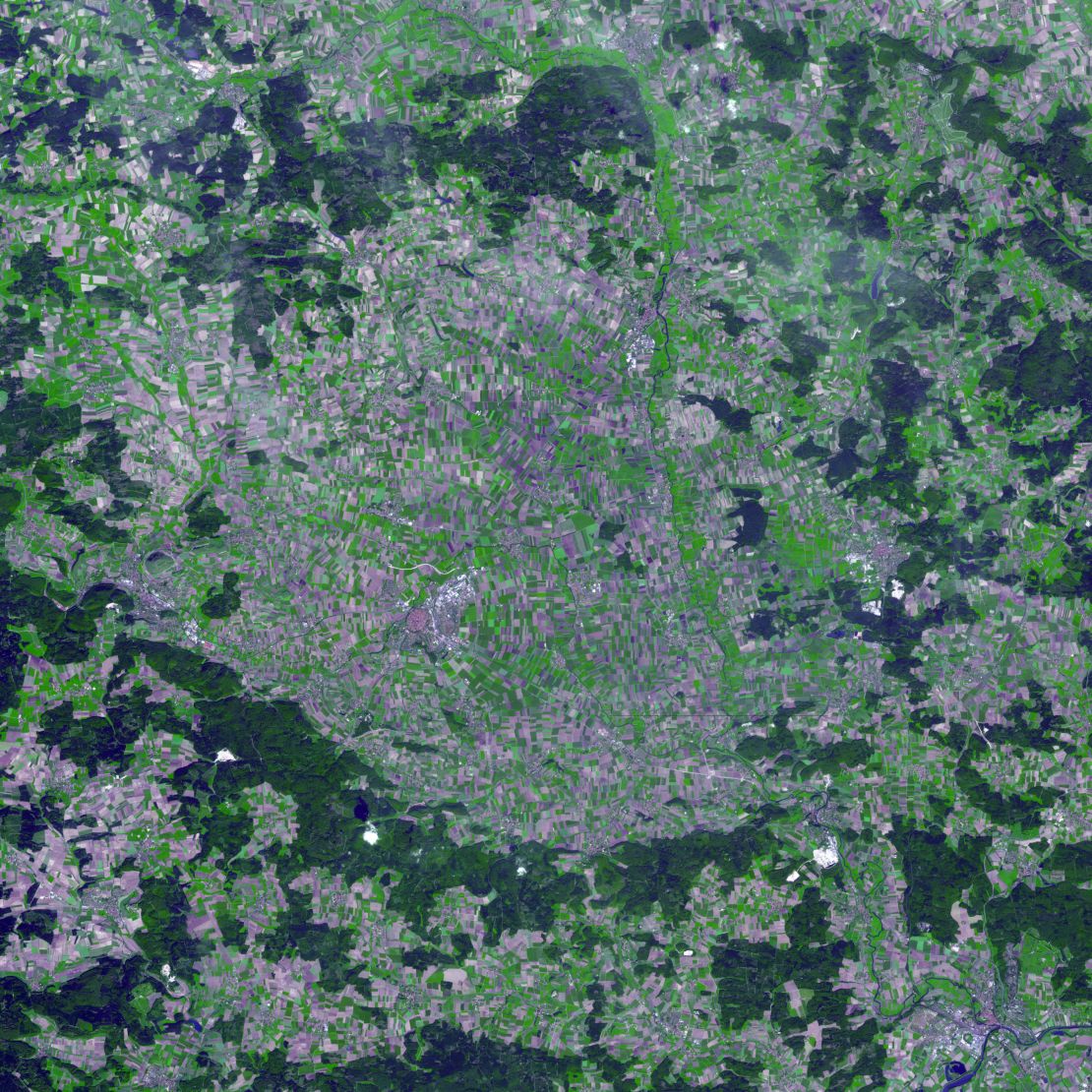 A NASA satellite image of Germany's Nördlinger Ries crater.