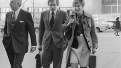 Special Watergate Prosecutor Leon Jaworski and members of his staff arrive at U.S. District Court where a report by technical experts on an 18-minute gap in one of President Nixon's Watergate tape recordings was to be submitted to Judge John Sirica. Left to right : Richard Ben-Veniste, Leon Jaworski, Carl Feldbaum and Jill Volner.