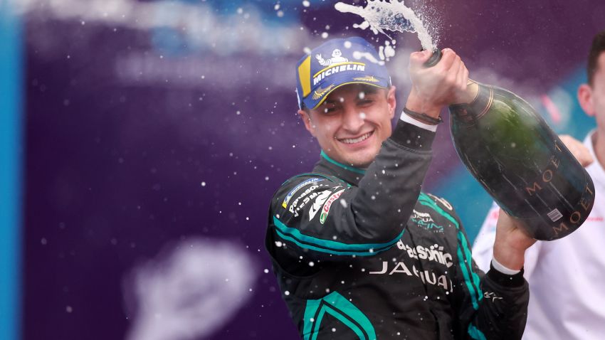 MEXICO CITY, MEXICO - FEBRUARY 15: Mitch Evans of Australia and Panasonic Jaguar Racing celebrates after winning the race during the E-Prix of Mexico City as part of the ABB FIA Formula E Championship 2019/2020 on February 15, 2020 in Mexico City, Mexico. (Photo by Hector Vivas/Getty Images)