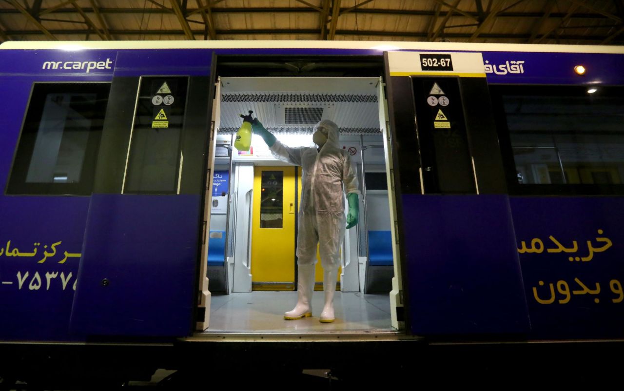A worker cleans a metro train in Tehran, Iran, on February 26. An outbreak in Iran has seen the country's coronavirus numbers spike; it now has more than 140 cases and 22 deaths. <br />Many other Middle Eastern countries have imposed travel restrictions and strict emergency measures, including closing borders with Iran. Within a week of the Iran outbreak, a number of nearby countries reported their first cases, including Afghanistan, Bahrain, Oman, Lebanon, and more.