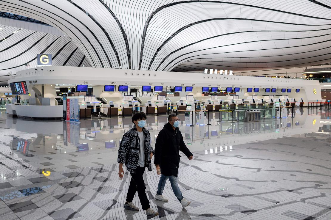 Beijing's brand new Daxing International Airport is near empty, with Chinese travelers staying home because of the coronavirus outbreak. 