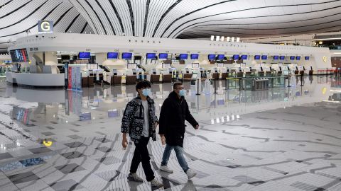 Beijing's brand new Daxing International Airport is near empty, with Chinese travelers staying home because of the coronavirus outbreak. 
