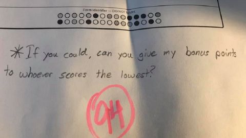 The points that the student gave away enabled a classmate to get a passing grade.