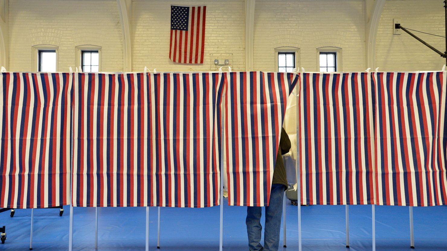 Voting booths filled the the Ward Five Community Center during the New Hampshire primary in Concord, New Hampshire on February 11, 2020. (Photo by Joseph Prezioso/AFP/Getty Images)