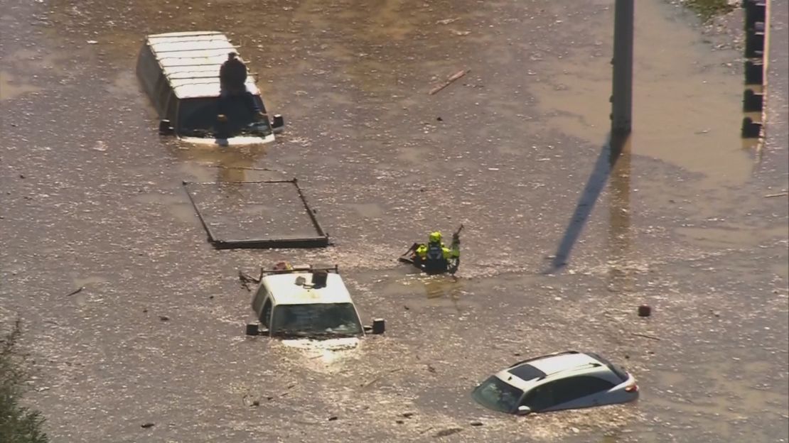 Cars submerged in east Houston after a water main broke.