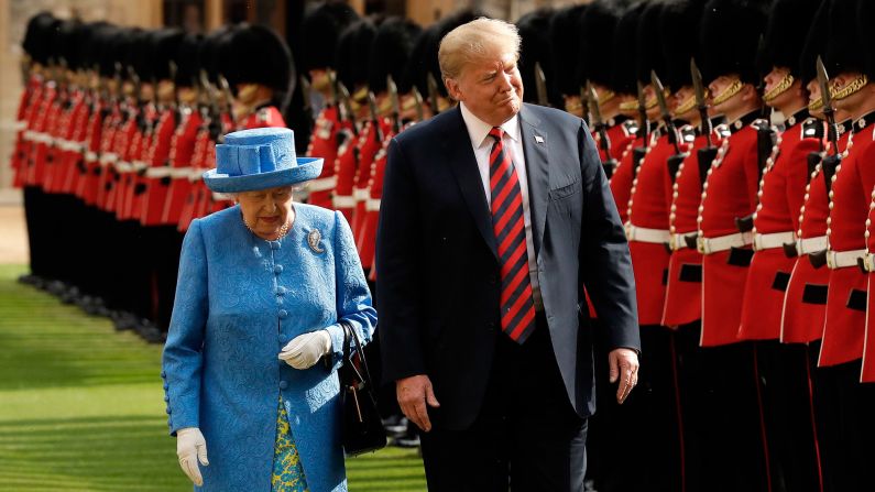 <strong>Donald Trump</strong>: In 2019, the Queen hosted the Trumps for an official state visit that included dinner at Buckingham Palace. In a Fox News interview just after the trip to London, Trump called the Queen an "incredible lady" and <a href="index.php?page=&url=https%3A%2F%2Fwww.cnn.com%2F2019%2F06%2F14%2Fpolitics%2Fqueen-elizabeth-ii-donald-trump-fun%2Findex.html" target="_blank">said they had a lot of fun together.</a> Some members of the British public and press were not amused, however, when <a href="index.php?page=&url=https%3A%2F%2Fwww.cnn.com%2F2018%2F07%2F14%2Fpolitics%2Ftrump-royal-protocol-walk-queen-intl%2Findex.html" target="_blank">Trump briefly walked in front of the Queen</a> during a ceremonial inspection of the troops at Windsor Castle. The monarch had to do an awkward sidestep around him.