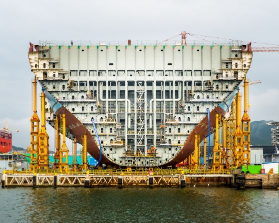 A Maersk Triple E container ship under construction in South Korea. Scroll through the gallery to see more images from Alastair Philip Wiper's book, "Unintended Beauty."
