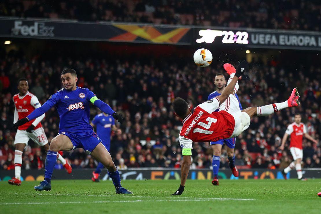 Pierre-Emerick Aubameyang scored a stunning overhead kick to give Arsenal the lead.