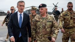 HERAT, AFGHANISTAN - NOVEMBER 7: NATO Secretary General Jens Stoltenberg visits the Italian-run military base "Camp Arena" to meet the soldiers in the context of the Nato Resolute Support (RS) mission, on November 7, 2018 in Herat, Afghanistan. Today NATO Secretary General Jens Stoltenberg during his visit said that "The Taliban can say whatever they want, NATO and the Americans will stay in Afghanistan as long as necessary". (Photo by Antonio Masiello/Getty Images)
