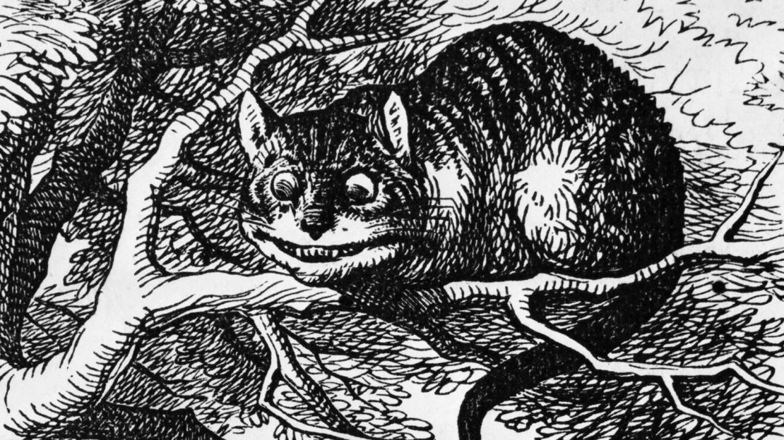 Engraving of Alice and the Cheshire Cat from Lewis Carroll's Alice's Adventures in Wonderland.