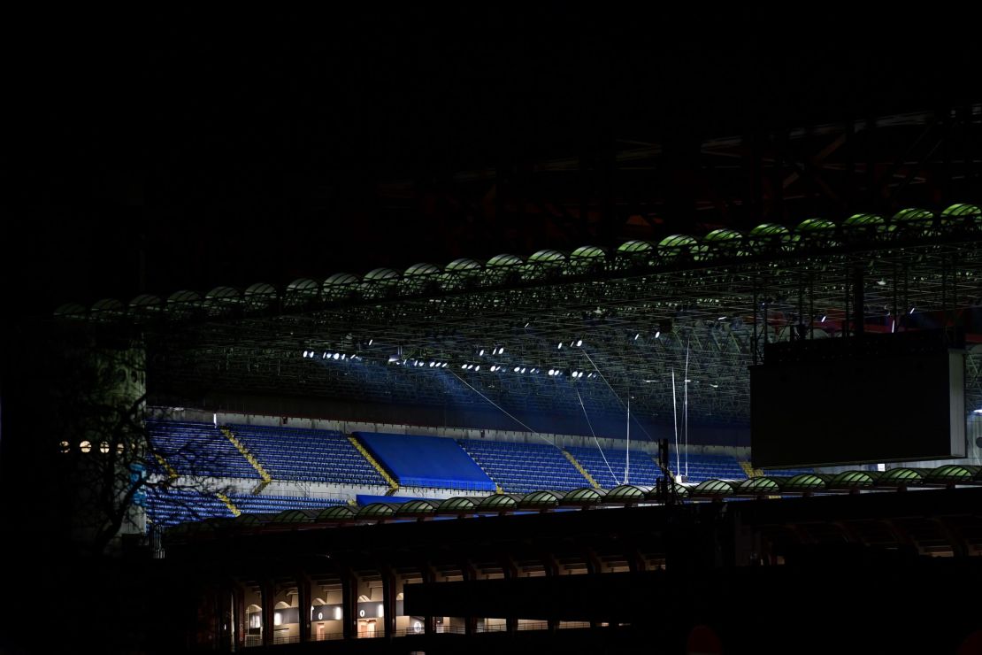 The San Siro stadium is empty after closing to the public as a precaution against coronavirus.