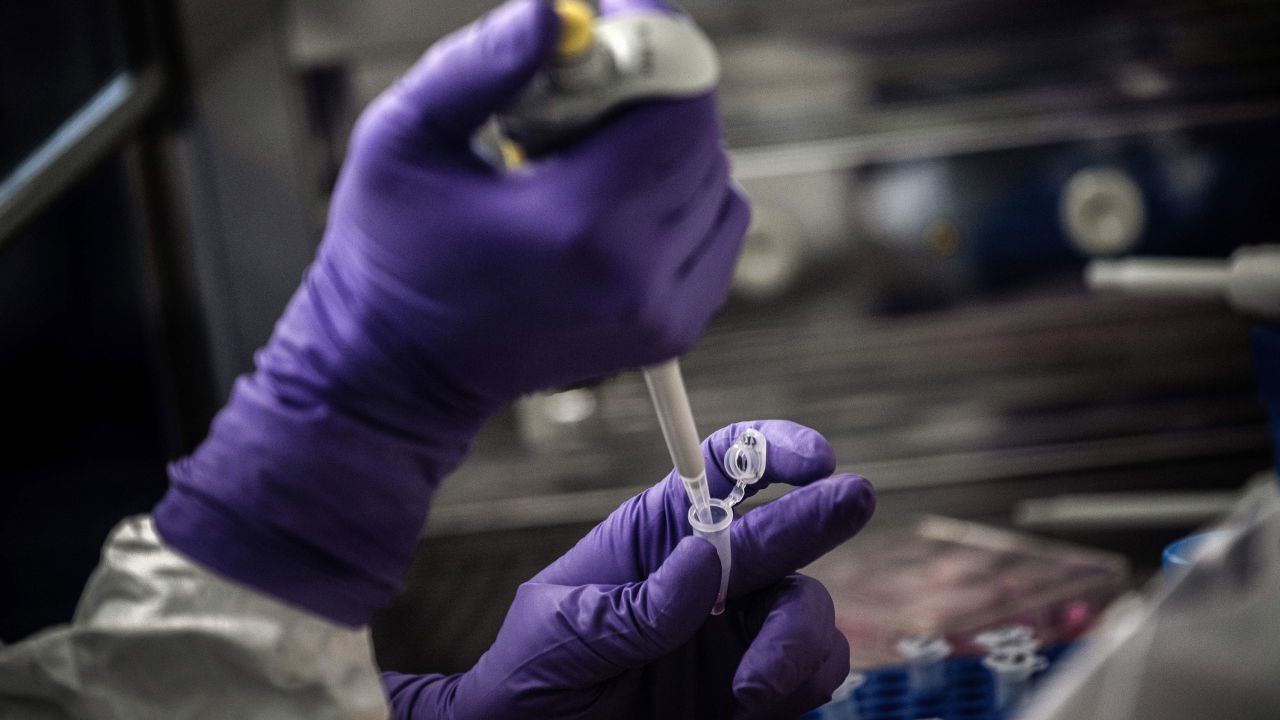 A scientist is at work in the VirPath university laboratory, classified as "P3" level of safety, on February 5, 2020 as they try to find an effective treatment against  coronavirus. (Photo by JEFF PACHOUD/AFP via Getty Images)