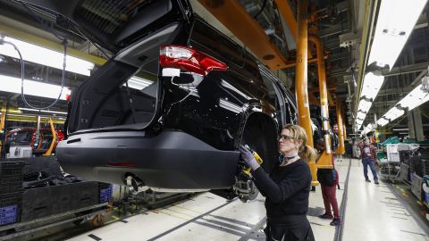 General Motors Chevrolet Traverse and Buick Enclave vehicles go through the assembly line at the General Motors Lansing Delta Township Assembly Plant on February 21, 2020 in Lansing, Michigan.
