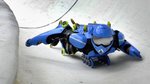 Jean-Yves Blondeau speeds down a bobsleigh track in Germany in 2010. 