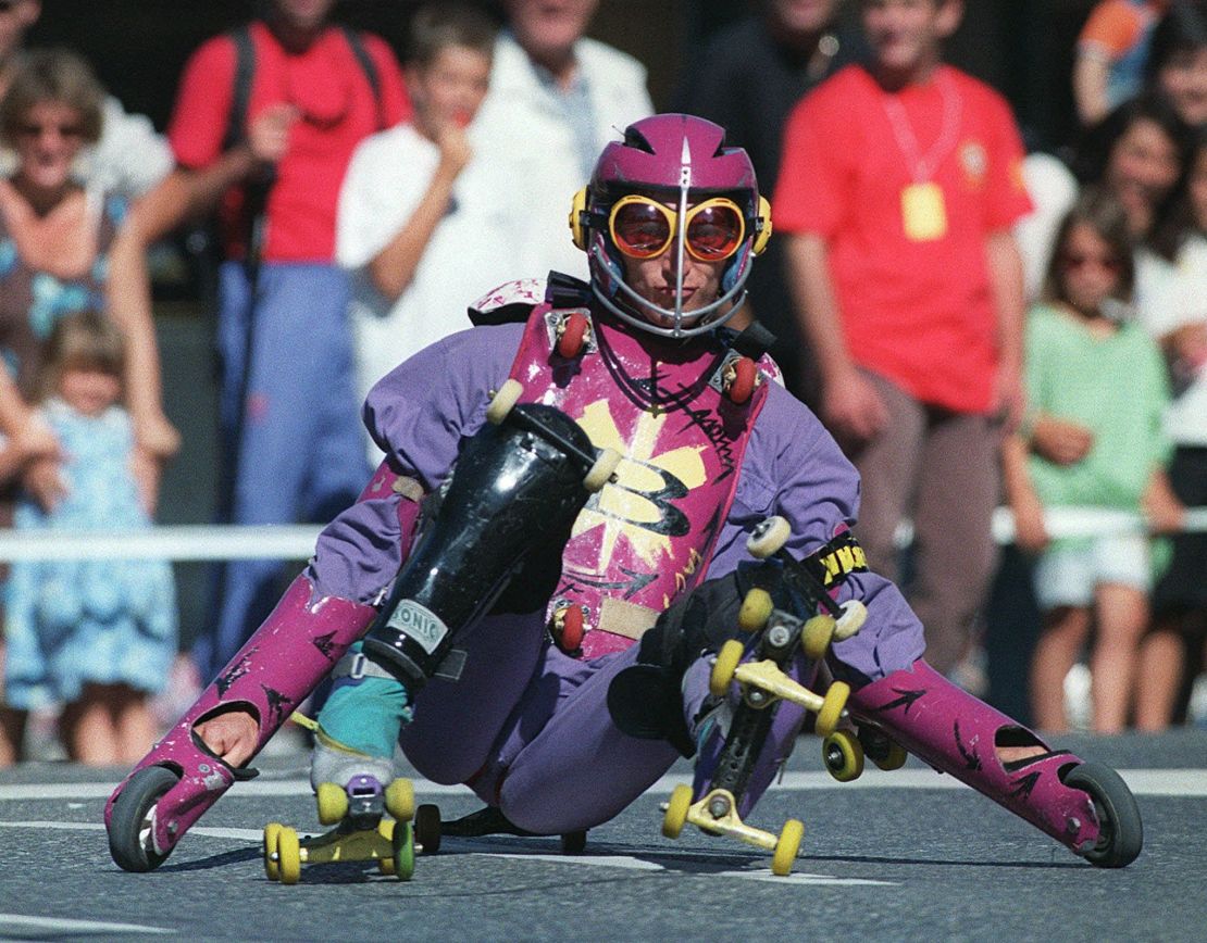 Blondeau competing in the International Roller Contest in Lausanne, Switzerland in 1998.