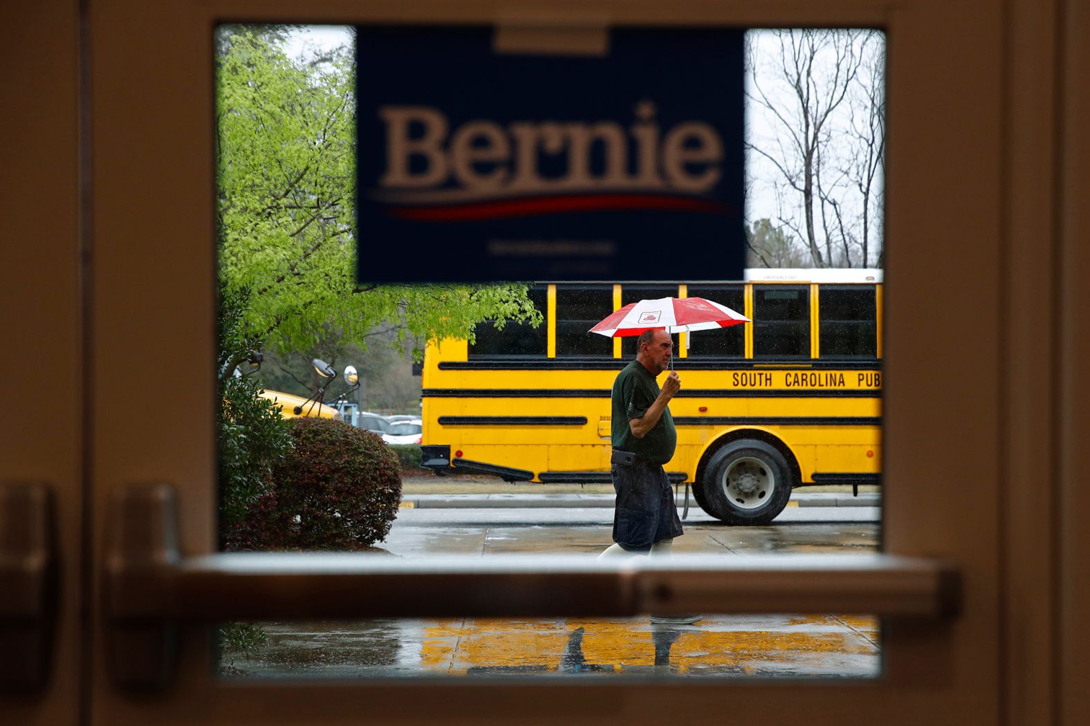 A man arrives at a Sanders campaign event in North Charleston on Wednesday.