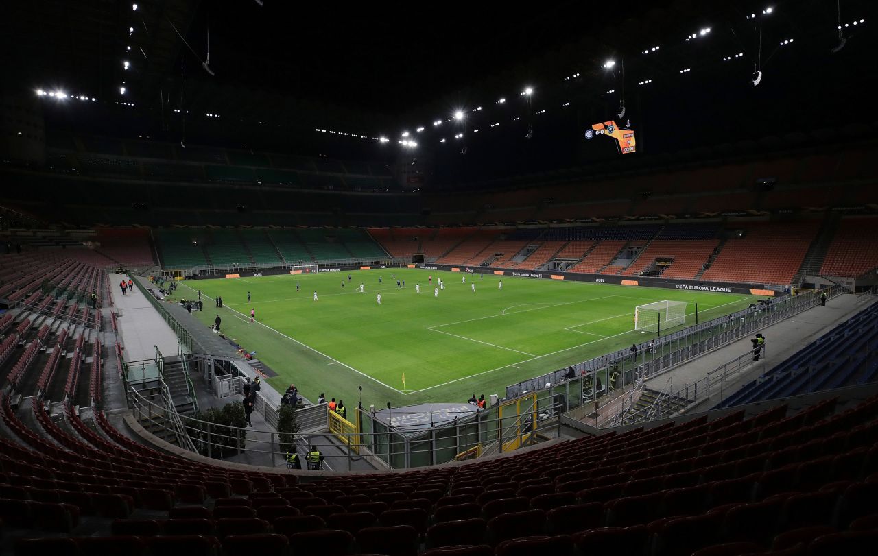 Inter Milan plays Ludogorets in an empty soccer stadium in Milan, Italy, on February 27. The match <a href="https://edition.cnn.com/2020/02/28/football/inter-milan-coronavirus-ludogorets-football-spt-intl/index.html" target="_blank">was ordered to be played behind closed doors</a> as Italian authorities continue to grapple with the coronavirus outbreak.