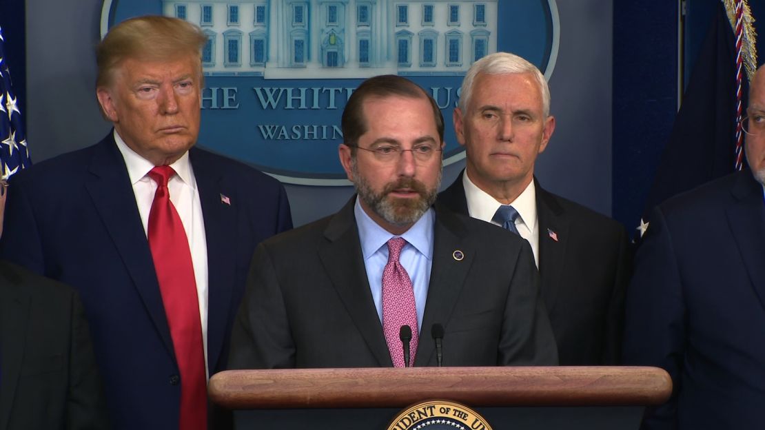 Health and Human Services Secretary Alexander Azar appears at press conference with President Donald Trump and Vice President Mike Pence.