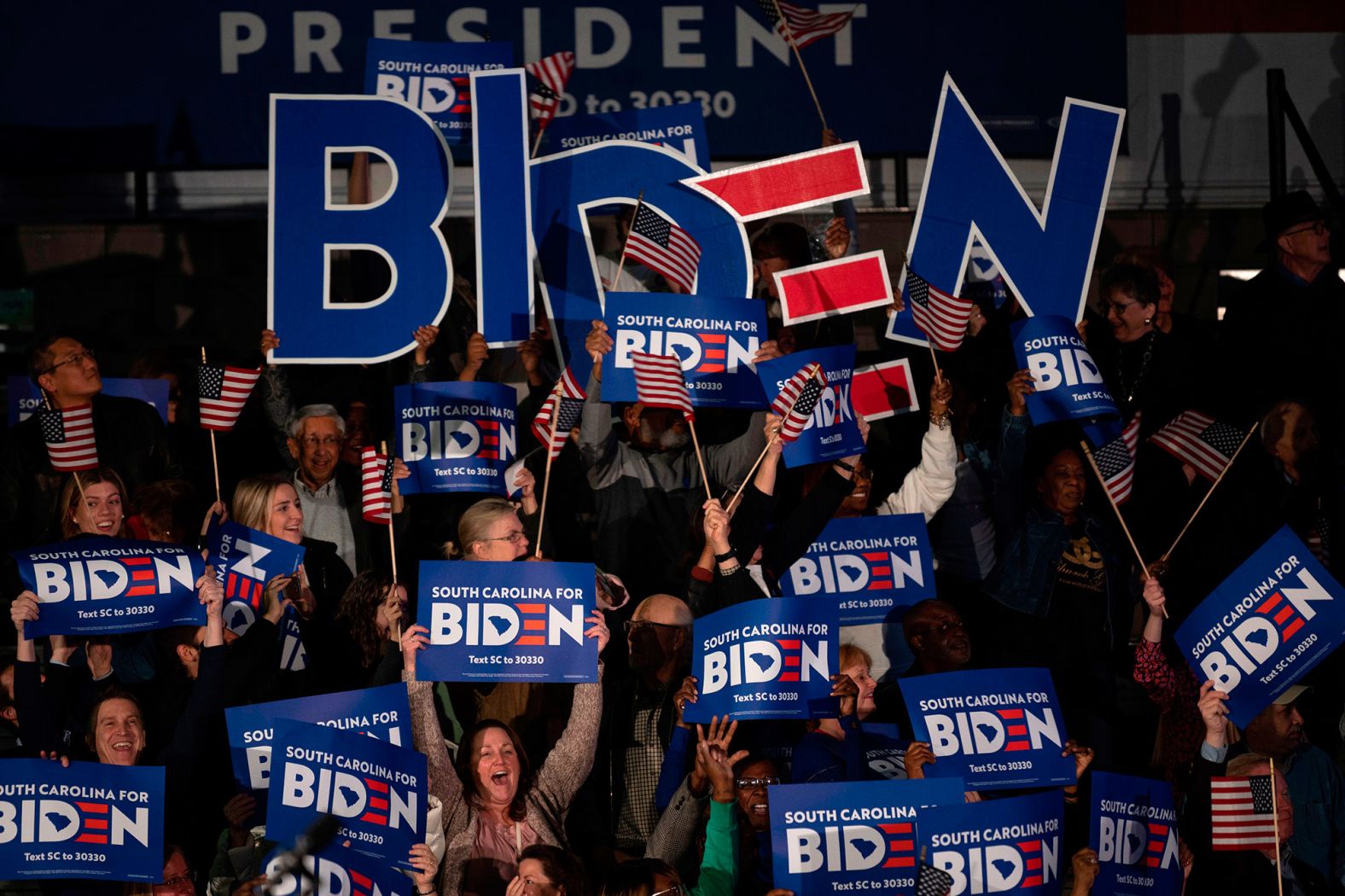 Supporters cheer for Biden in Columbia.