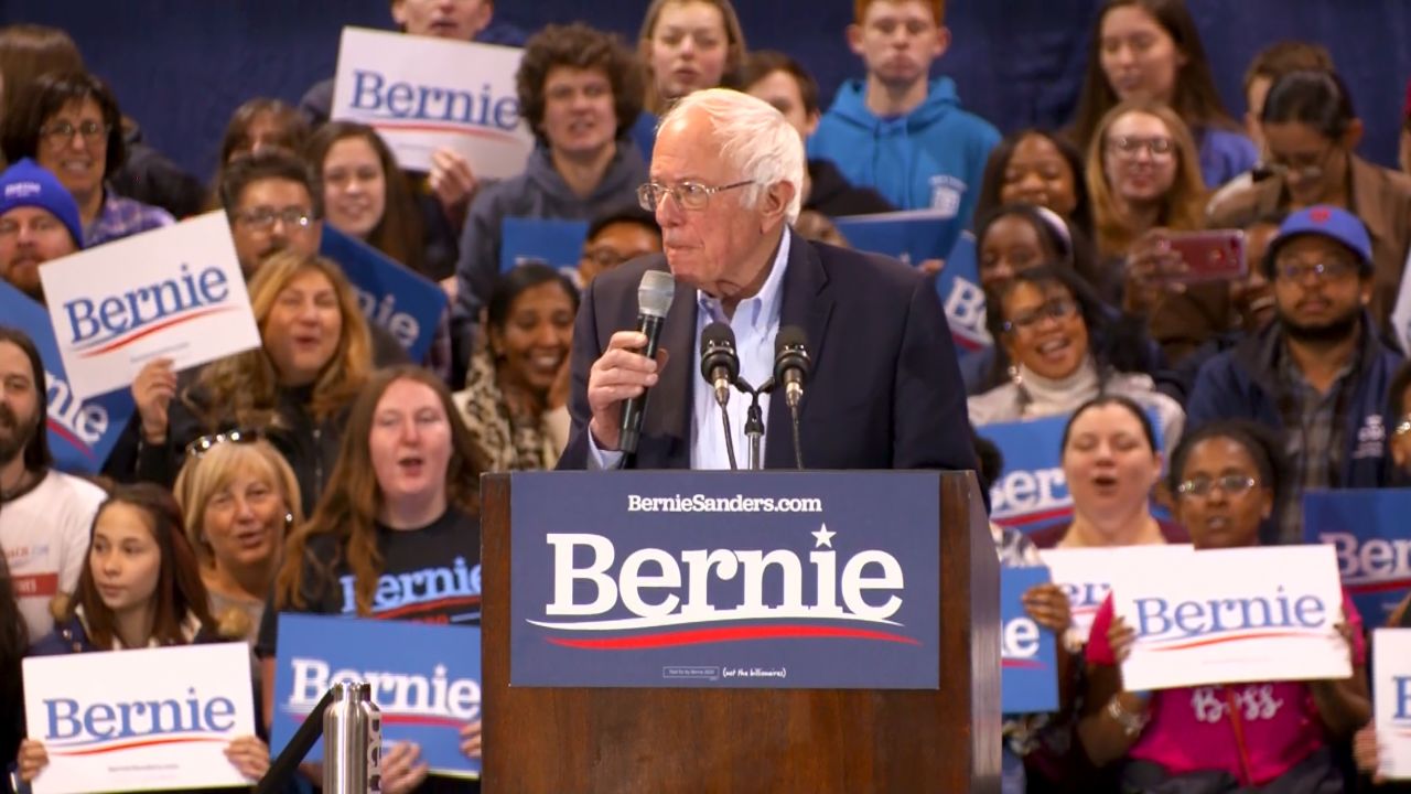 Bernie Sanders speaks at a acampaign event in Virginia Beach, Virginia on the night of the South Carolina primary.