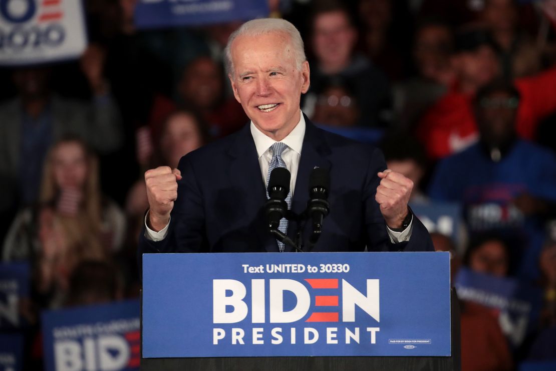 Joe Biden speaks at his primary night event at the University of South Carolina on February 29, 2020 in Columbia, South Carolina.
