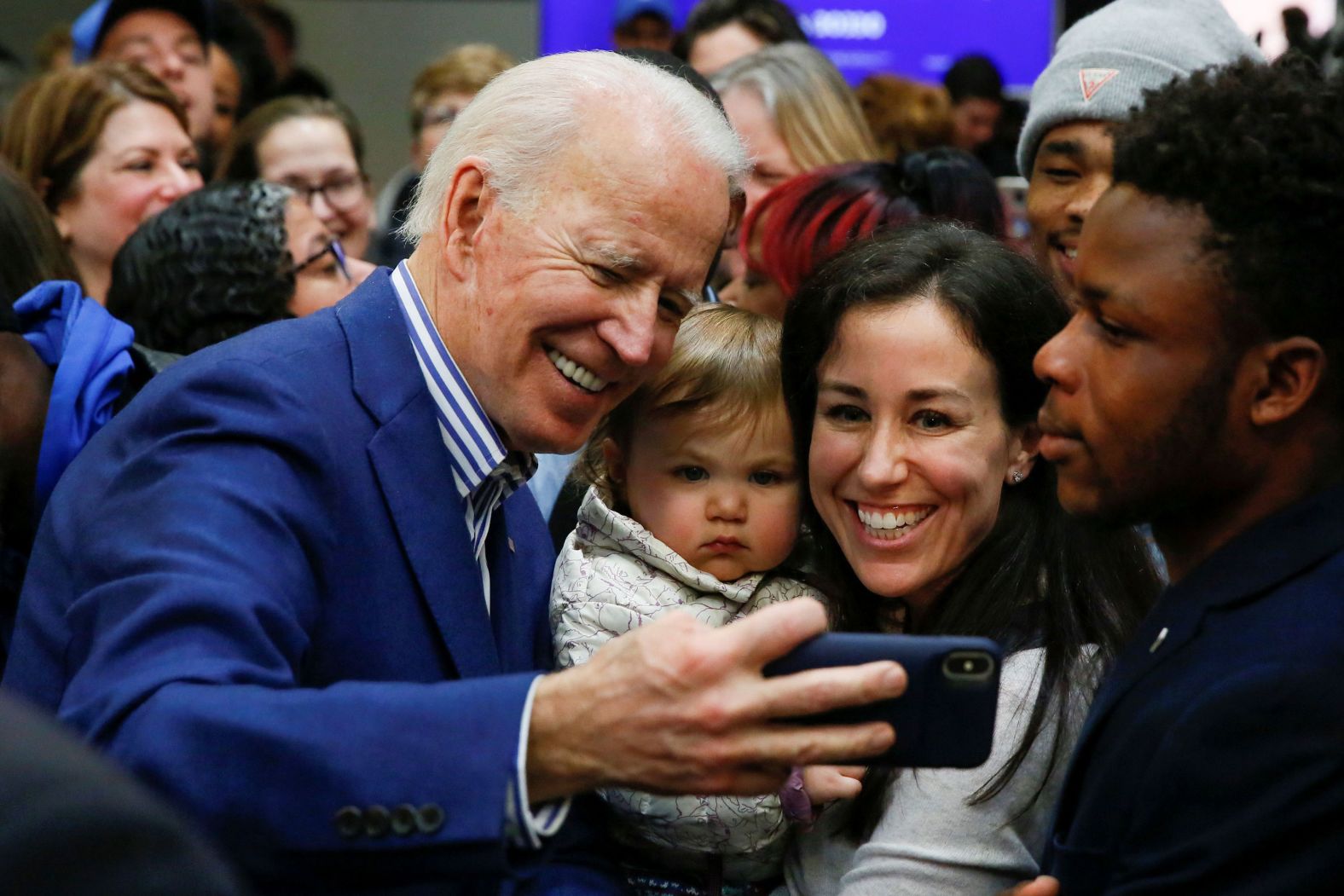 Biden takes photos with audience members at the end of a campaign event in Raleigh, North Carolina, on Saturday.