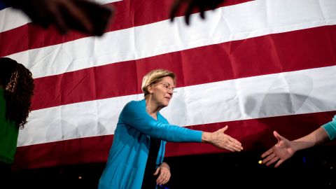 Warren shakes hands with supporters after speaking during a townhall at Discovery Green in Houston, Texas, on February 29, 2020. (Photo by Mark Felix / AFP) (Photo by MARK FELIX/AFP /AFP via Getty Images)