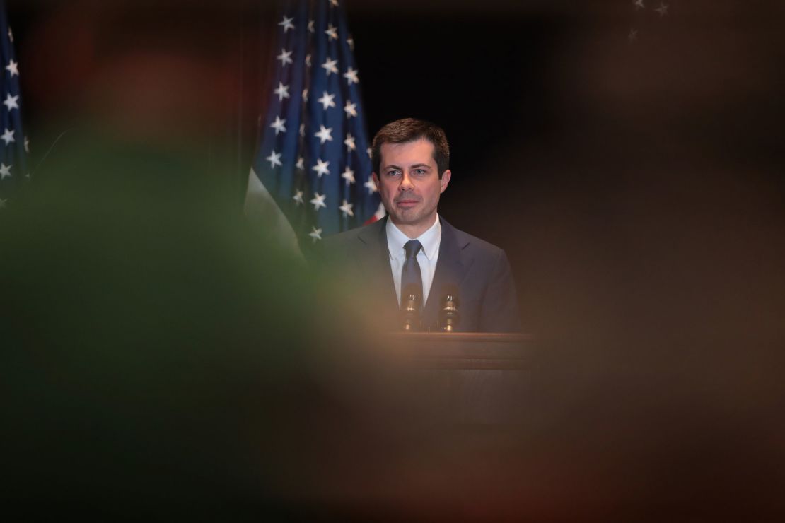 Pete Buttigieg announces he is ending his campaign to be the Democratic nominee for president during a speech at the Century Center on March 01, 2020 in South Bend, Indiana. 