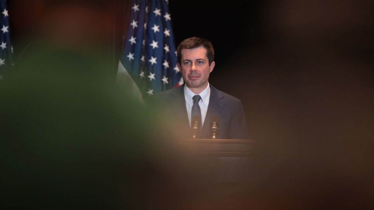 Pete Buttigieg announces he is ending his campaign to be the Democratic nominee for president during a speech at the Century Center on March 01, 2020 in South Bend, Indiana. 