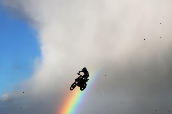 Ben Watson of Great Britain makes a jump during the MX2 race at the FIM MXGP World Championships on March 1 in Winchester, England.