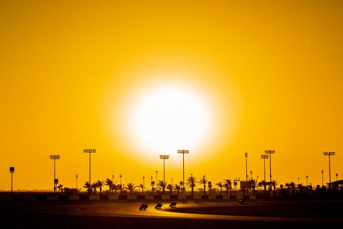 The sun sets on the first day of the Moto 2 and Moto 3 testing session held at Local International Circuit in Doha, Qatar, on February 28.